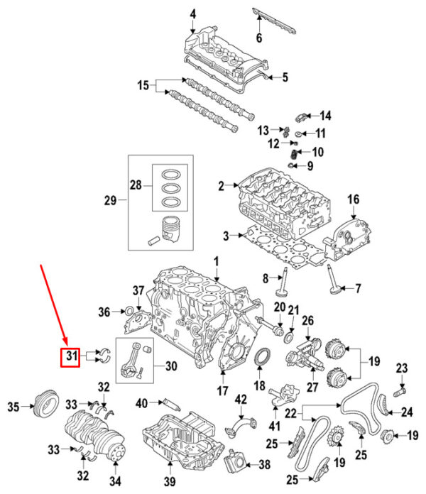 022105701C - Audi A3 Sportback 8P connecting rod bearing top 022105701CROT NEW ORIGINAL