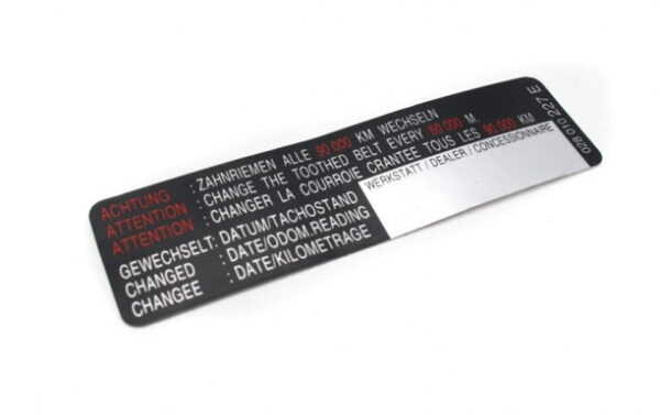 028010227E - NEW AUDI A3 8P RE TOOTH STRAP ATTENTION LABEL STICKER 028010227E ORIGINAL