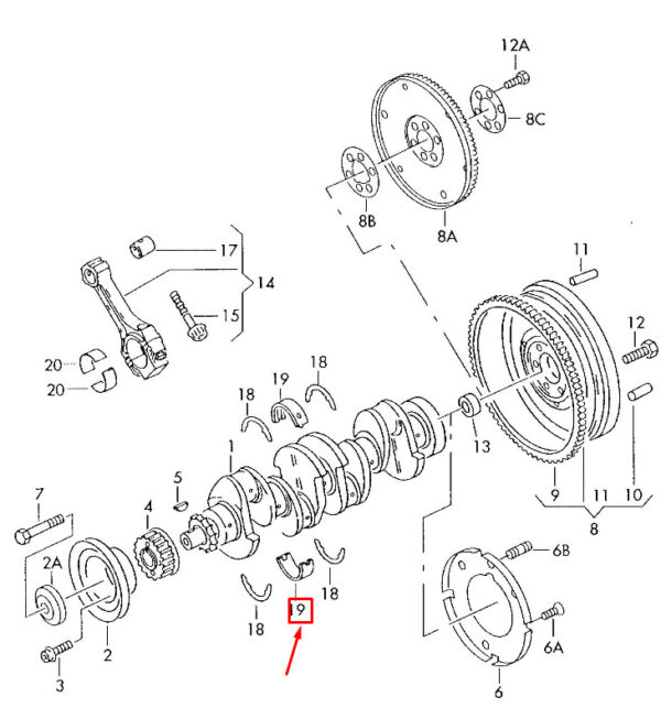 036105561CBLA - NEW AUDI A3 SPORTBACK 8P UPPER CRANKSHAFT BEARING SHELL 036105561CBLA ORIGINAL
