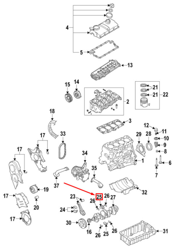 038105561AM007 - NEW AUDI A4 AVANT B7 UPPER CRANKSHAFT BEARING 038105561AM007 ORIGINAL