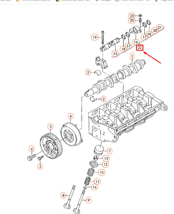 038109527AF - NEW AUDI A3 8P ENGINE ROCKER ARM SHAFT WITH ROCKER ARM 038109527AF ORIGINAL