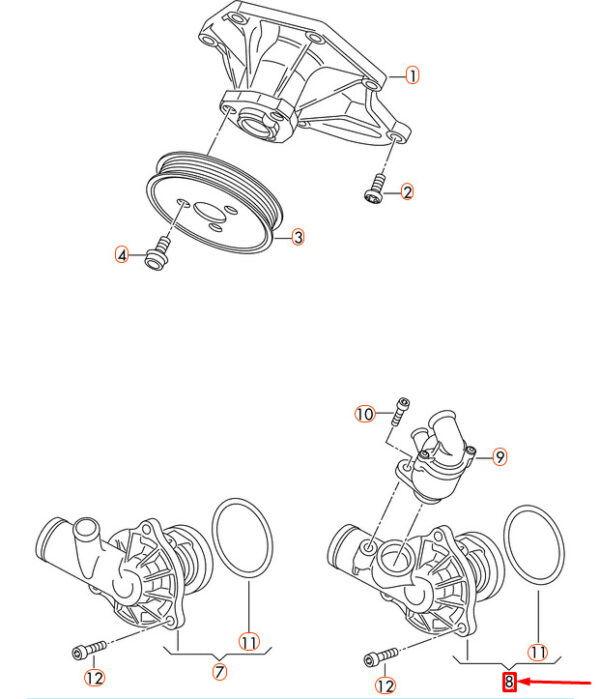 059121111R - New Audi A4 8K B8 ENGINE COOLANT THERMOSTAT 0591211R