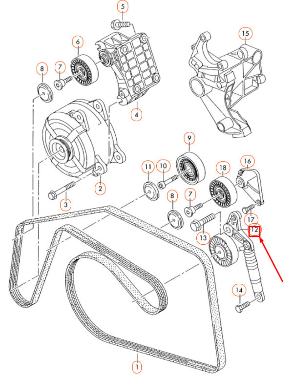 059145201H - NEW AUDI A4 B8 ALTERNATING CURRENT GENERATOR BELT TENSIONER DAMPER 059145201H ORIGINAL