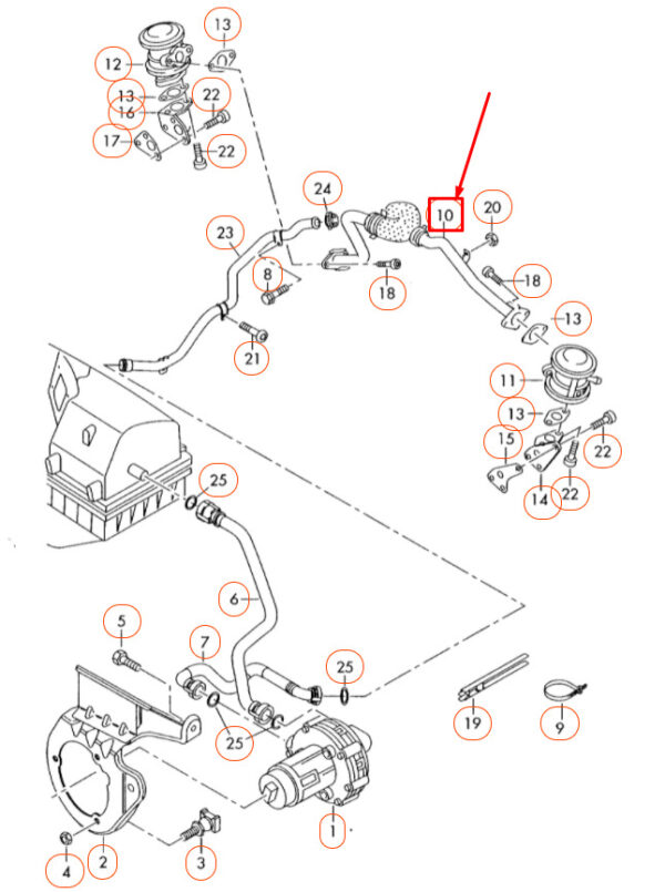 06E131143AG - OEM AUDI A6 C6 SECONDARY AIR INJECTION PUMP CONNECTING HOSE 06E131143AG ORIGINAL