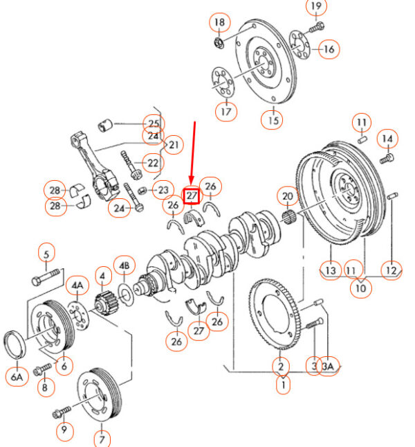 06H105561JROT - NEW AUDI A3 8P UPPER ENGINE CRANKSHAFT BEARING SHELL 06H105561JROT ORIGINAL