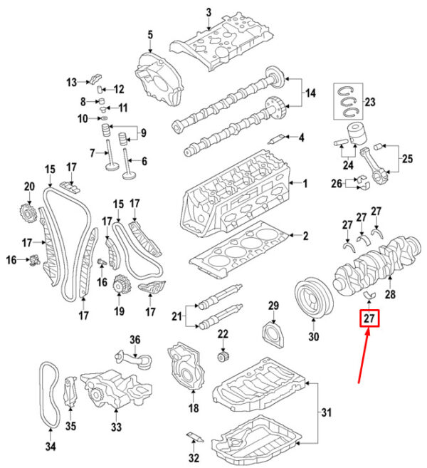 06H105591AGRN - NEW AUDI A5 SPORTBACK 8T ENGINE LOWER CRANKSHAFT BEARING 06H105591AGRN ORIGINAL