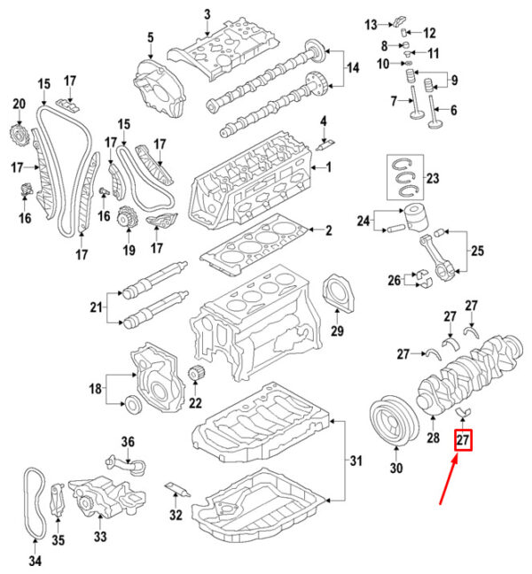 06H105591KSWA - Audi A4 Avant B8 engine lower crankshaft bearing 06H105591KSWA NEW ORIGINAL