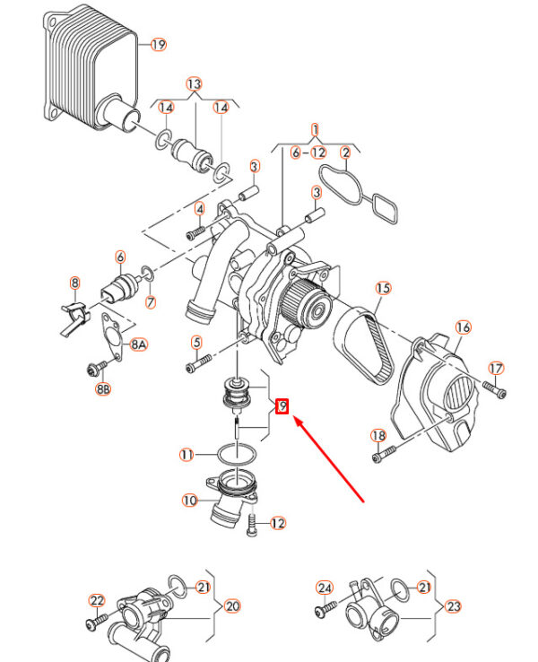06H121113B - NEW AUDI A3 8P ENGINE COOLANT REGULATOR THERMOSTAT 06H121113B OEM