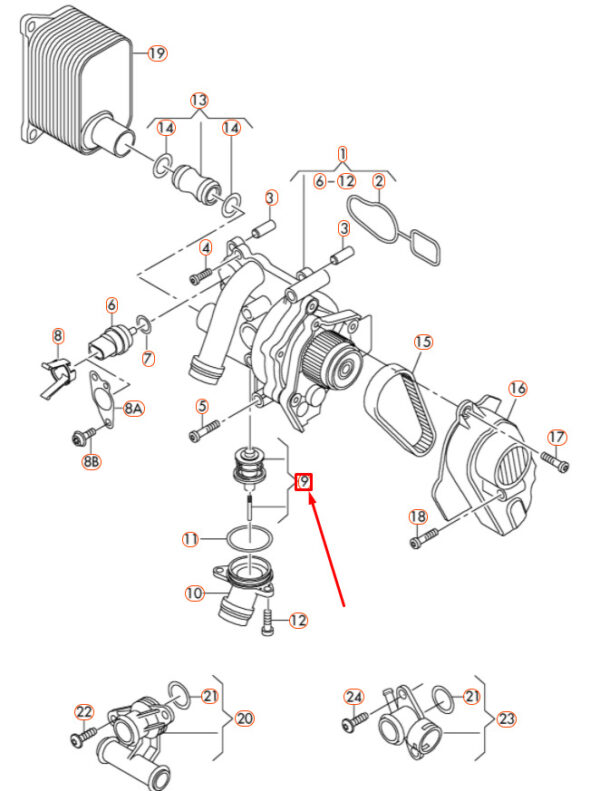 06J121113C - NEW AUDI A4 B8 COOLANT THERMOSTAT 06J121113C ORIGINAL