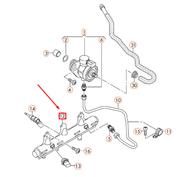 06J133317AB - NEW AUDI A4 B8 FUEL RAIL 06J133317AB ORIGINAL
