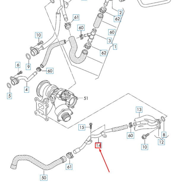 06K121085M - New Audi Q2 Rear Cooling System Water Cooling Hose 06K121085M Genuine