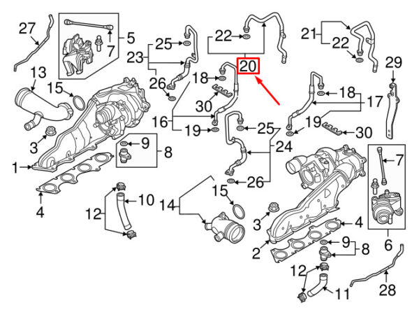 079145948H - NEW AUDI A6 AVANT C7 RIGHT TURBO COOLANT RETURN HOSE 079145948H ORIGINAL