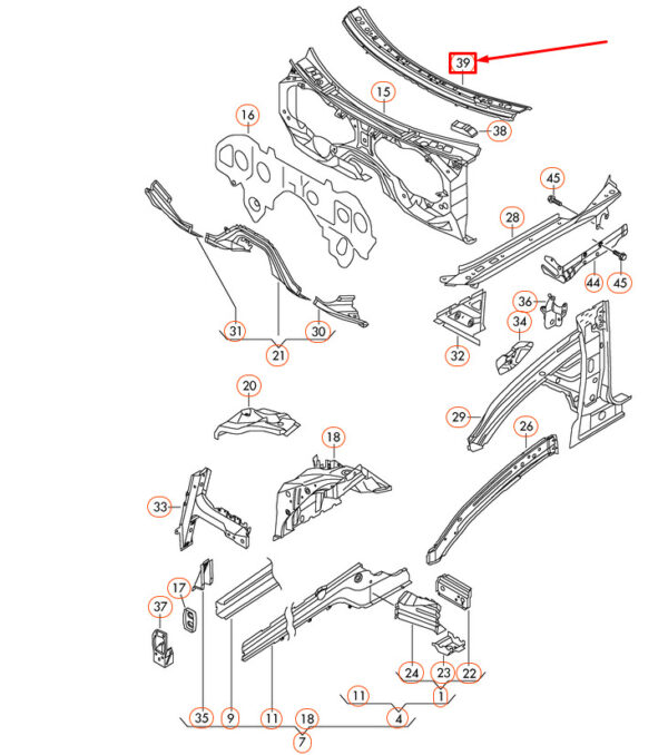 7L0806713A - Volkswagen TOUAREG 7L Front Upper Cross Panel Scuttle 7L0806713A NEW REAL