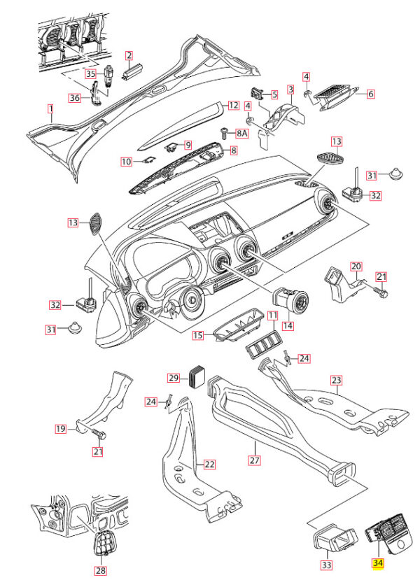 8V0819203A6PS - New Genuine AUDI A3/S3/RS3 Rear Center Console Center Vent 8V0819203A6PS OEM
