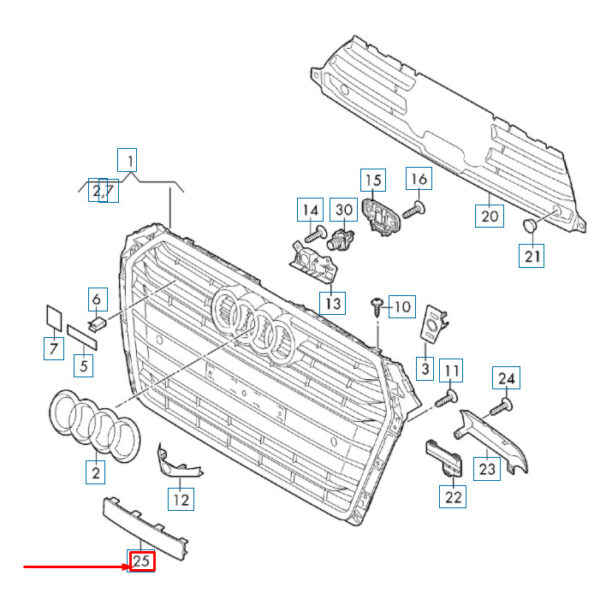 8W0807287BRU6 - OEM AUDI A4 FRONT LICENSE PLATE BRACKET DARK FILLER 8W0807287BRU6 NEW GENUINE