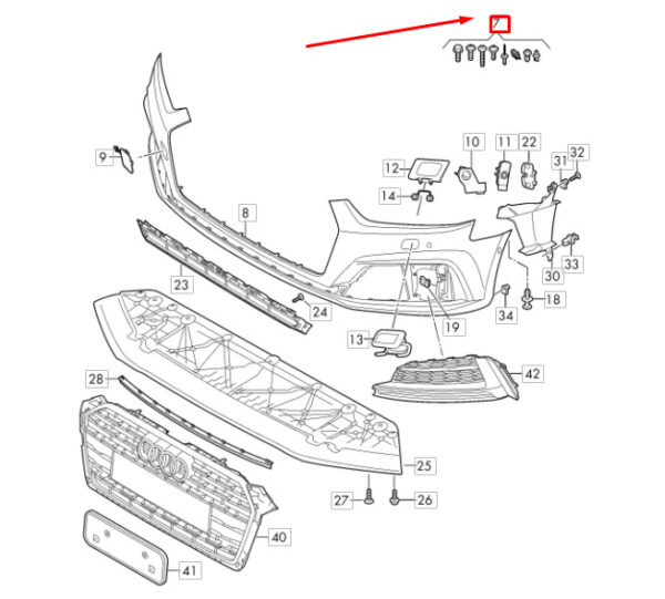 8W6098623 - NEW AUDI A5 8W6 FRONT BUMPER COVER HARDWARE KIT 8W6098623 ORIGINAL