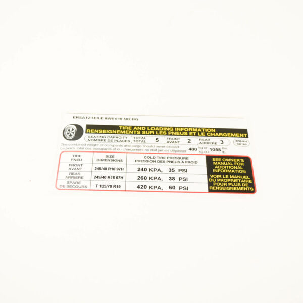 8W8010502BQ - NEW AUDI A5 SPORTBACK 8W6 TIRE LABEL 8W8010502BQ OEM