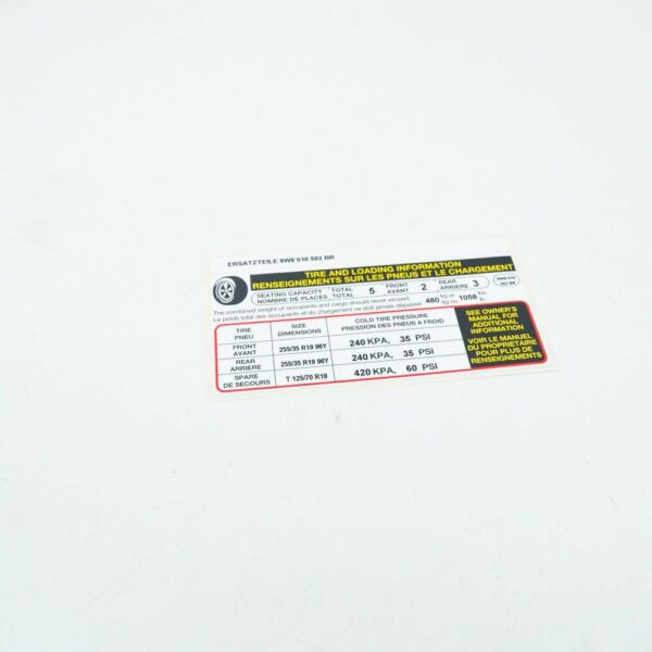 8W8010502BR - NEW AUDI A5 8W6 TYRE PRESSURE DATA PLATE STICKER 8W8010502BR ORIGINAL
