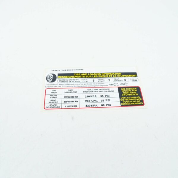8W8010502BR - NEW AUDI A5 8W6 TYRE PRESSURE DATA PLATE STICKER 8W8010502BR ORIGINAL