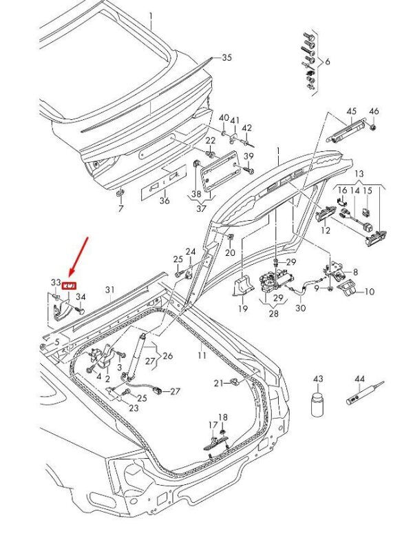 8W8827279 - AUDI A5 MK2 Coupe Rear Lid Left Hinge Trim 8W8827279 NEW GENUINE