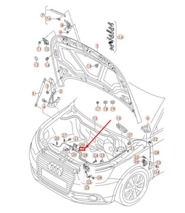 8X0823531 - NEW AUDI A1 8X ENGINE HOOD CENTER BOWDEN CABLE 8X0823531 GENUINE