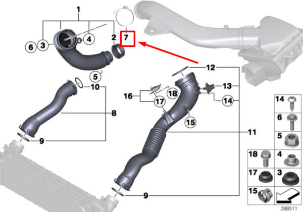 07129952133 - NEW BMW 2 COUPE F87 INTERCOOLER AIR INTAKE PIPE CLAMP 9952133 07129952133