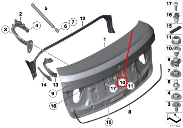 07147129228 - BMW 5 Gran Turismo F07 trunk lid spread nut 07147129228 7129228 NEW