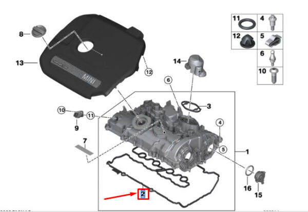 11129797205 - Mini Cooper F56 Engine Cylinder Head Cover Gasket Set 11129797205