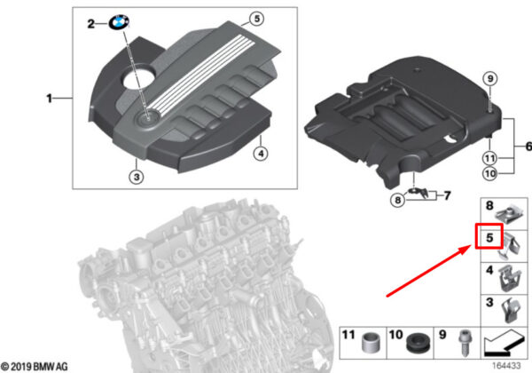11147808776 - BMW X5 E70 engine cover clip 7808776 11147808776 NEW original