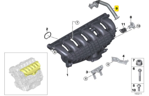 11157553949 - NEW BMW 1 3 5-SERIES Z4 N54 N54T ENGINE BLOW-BY VENT HOSE 7553949