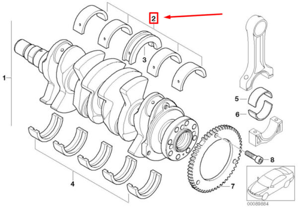 11211492118 - OEM MINI COOPER S R53 CRANKSHAFT MAIN BEARING HALF SHELL 11211492118 GENUINE