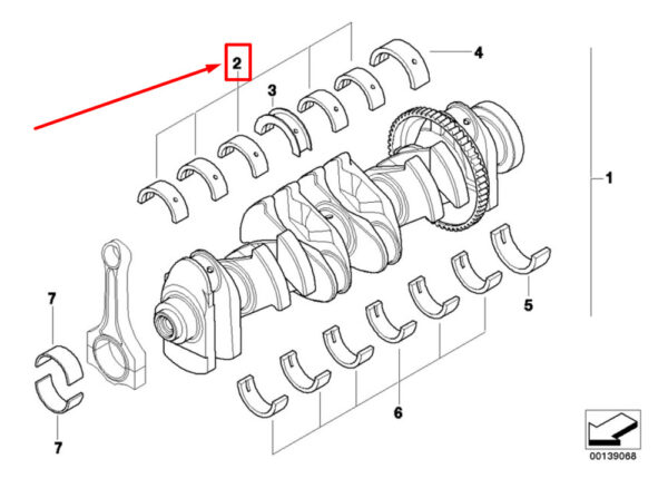11217512508 - NEW BMW X5 E70 CRANKSHAFT BEARING SHELL 11217512508 7512508 GENUINE