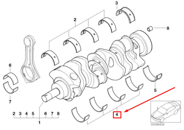 11217522989 - BMW 5 E60 crankshaft bearing shell 11217522989 7522989 NEW ORIGINAL