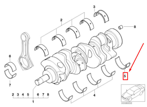 11217532956 - BMW 5 E60 crankshaft bearing shell 11217532956 7532956 NEW ORIGINAL