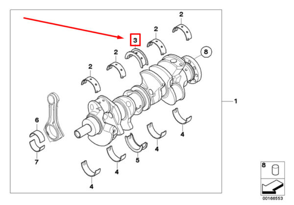 11217576768 - BMW X6 E71, E72 crankshaft bearing shell 11217576768 7576768 NEW ORIGINAL