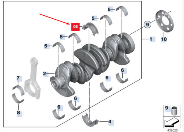 11217598969 - NEW BMW 5 GRAN TURISMO F07 ENGINE CRANKSHAFT BEARING SHELL 11217598969 ORIGINAL