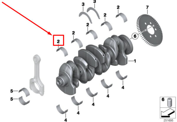 11217605506 - BMW 3 F30 Engine Crankshaft Main Bearing Shell 7605506 11217605506 NEW GENUINE