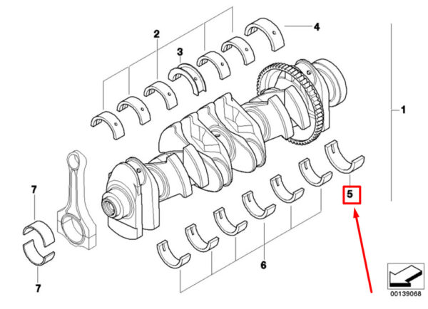 11217627026 - NEW BMW 5 E60 ENGINE CRANKSHAFT MAIN BEARING 11217627026 7627026 ORIGINAL
