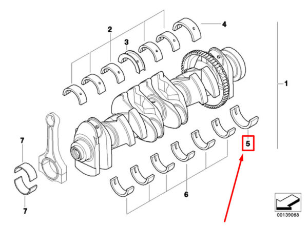 11217627027 - NEW BMW 5 E60 CRANKSHAFT BEARING SHELL 11217627027 7627027 ORIGINAL