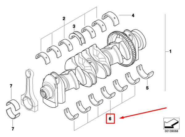 11217637065 - NEW BMW 5 E60 CRANKSHAFT BEARING SHELL 7637065 11217637065 ORIGINAL
