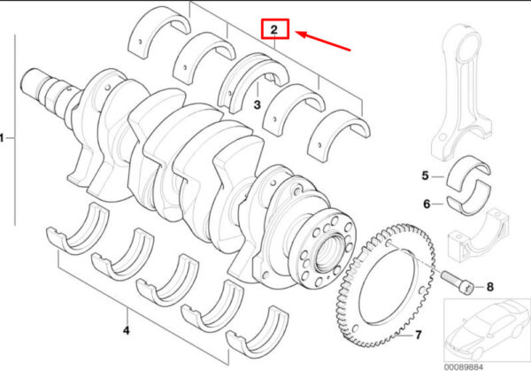 11217829979 - NEW MINI COOPER S CONVERTIBLE R52 UPPER CRANKSHAFT BEARING SHELL 11217829979 ORIGINAL
