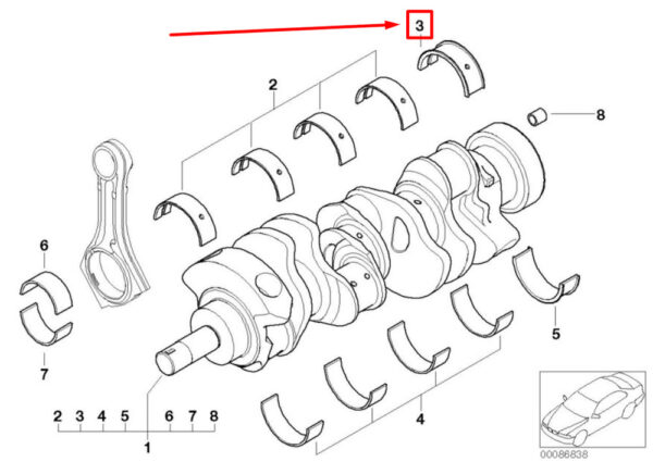11217841609 - NEW BMW 3 E90 UPPER CRANKSHAFT BEARING SHELL 11217841609 7841609 ORIGINAL