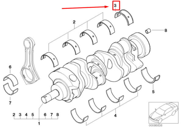 11217841610 - BMW 5 E60 UPPER CRANKSHAFT BEARING SHELL 11217841610 7841610 NEW GENUINE