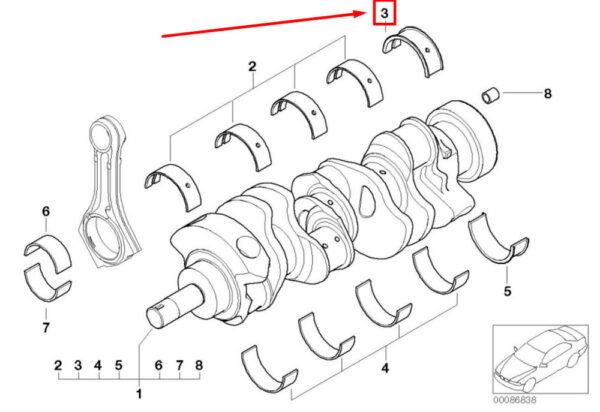 11217841611 - BMW 3 Series E90 upper crankshaft bearing shell 7841611 11217841611 NEW ORIGINAL