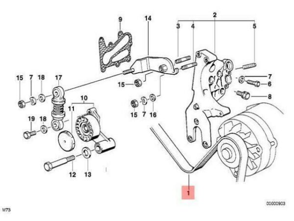 11287512972 - OEM BMW E38 SEDAN V RIBBED BELT 7K X 1040 11287512972 GENUINE NEW