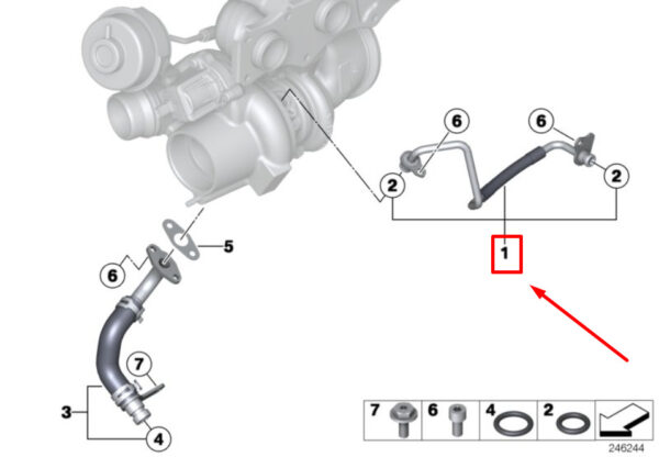 11427588933 - New BMW X3 F25 Turbocharger Oil Intake Pipe 7588933 11427588933 Genuine