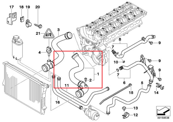 11531705223 - BMW 5 E39 2.0i cooling system water hose 11531705223 new original