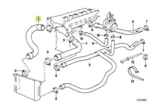 11531722851 - OEM BMW 5 E34 2.0I COOLING SYSTEM WATER HOSE 11531722851 GENUINE