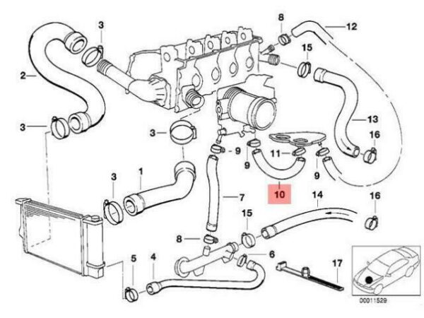 11531739559 - OEM BMW E34 E36 COMPACT COUPE COOLING SYSTEM WATER HOSE 11531739559 GENUINE