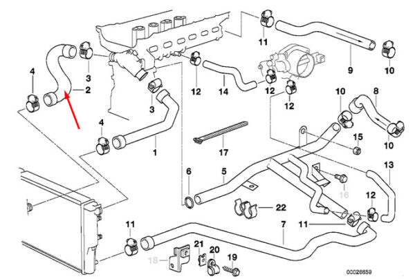 11531740481 - BMW 5 E39 Cooler Coolant Hose Bottom 11531740481 528i 142kw NEW REAL